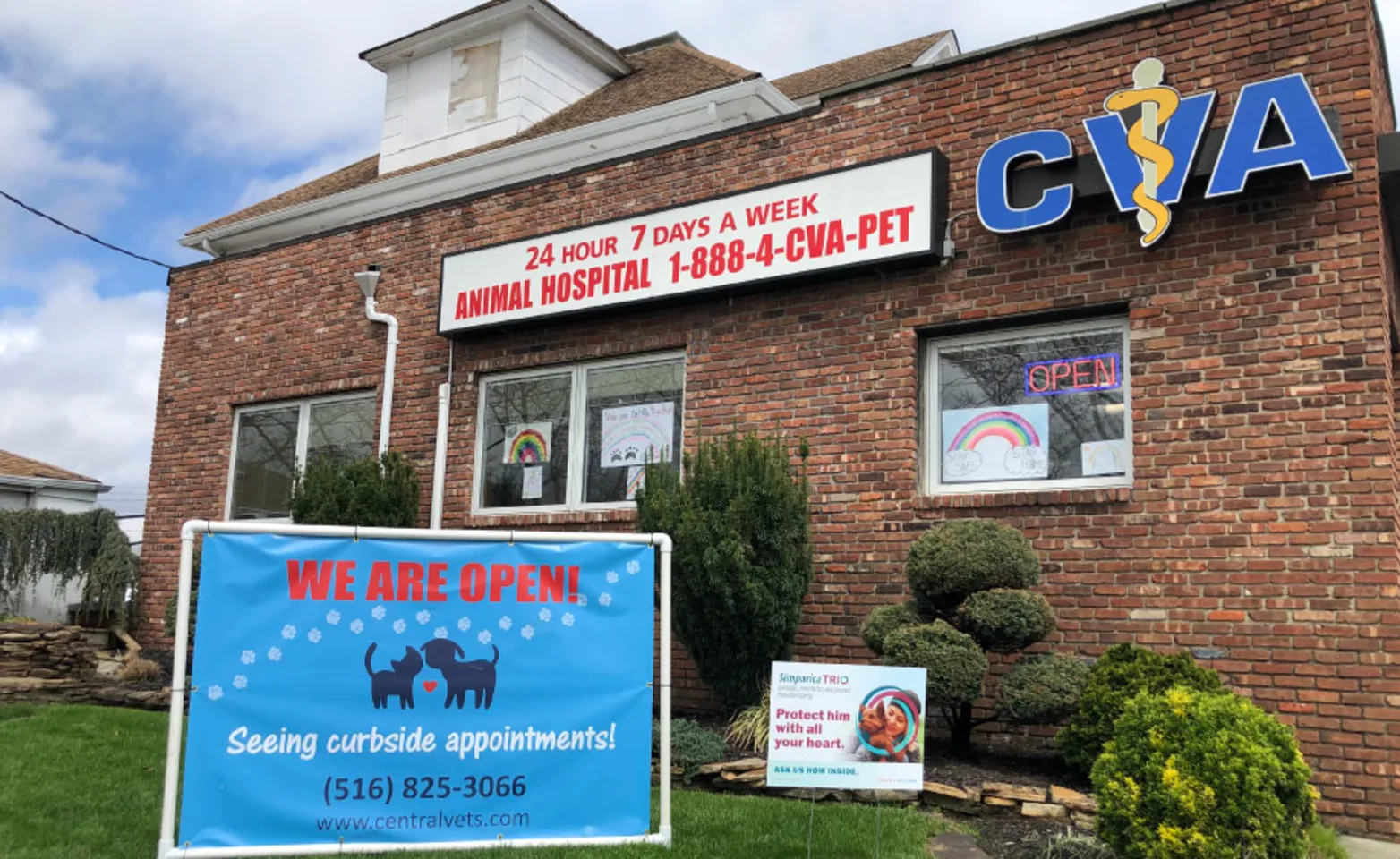 Central Veterinary Associates one location with logo in top right corner